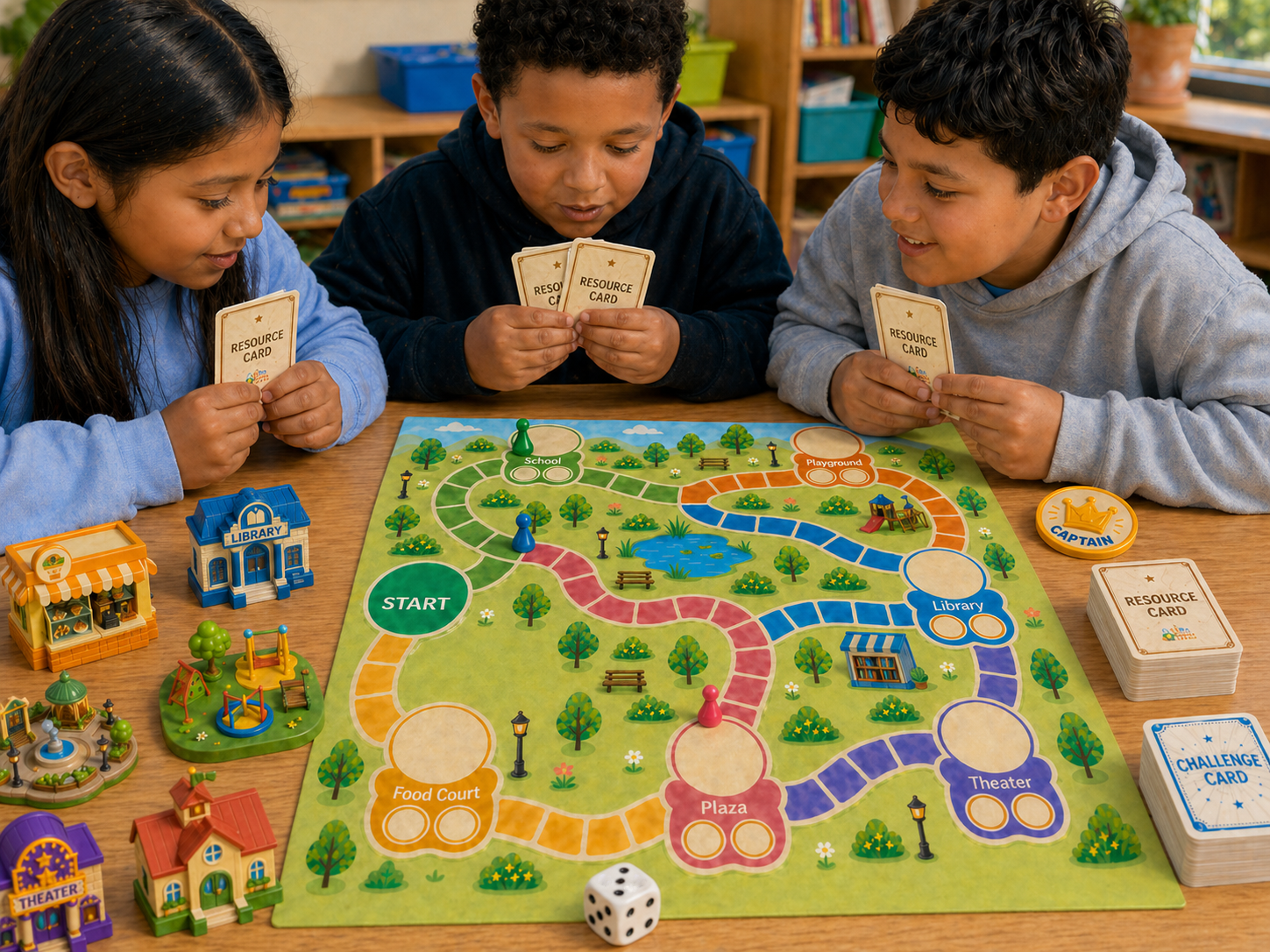 Demo play: players roll dice and move on the board